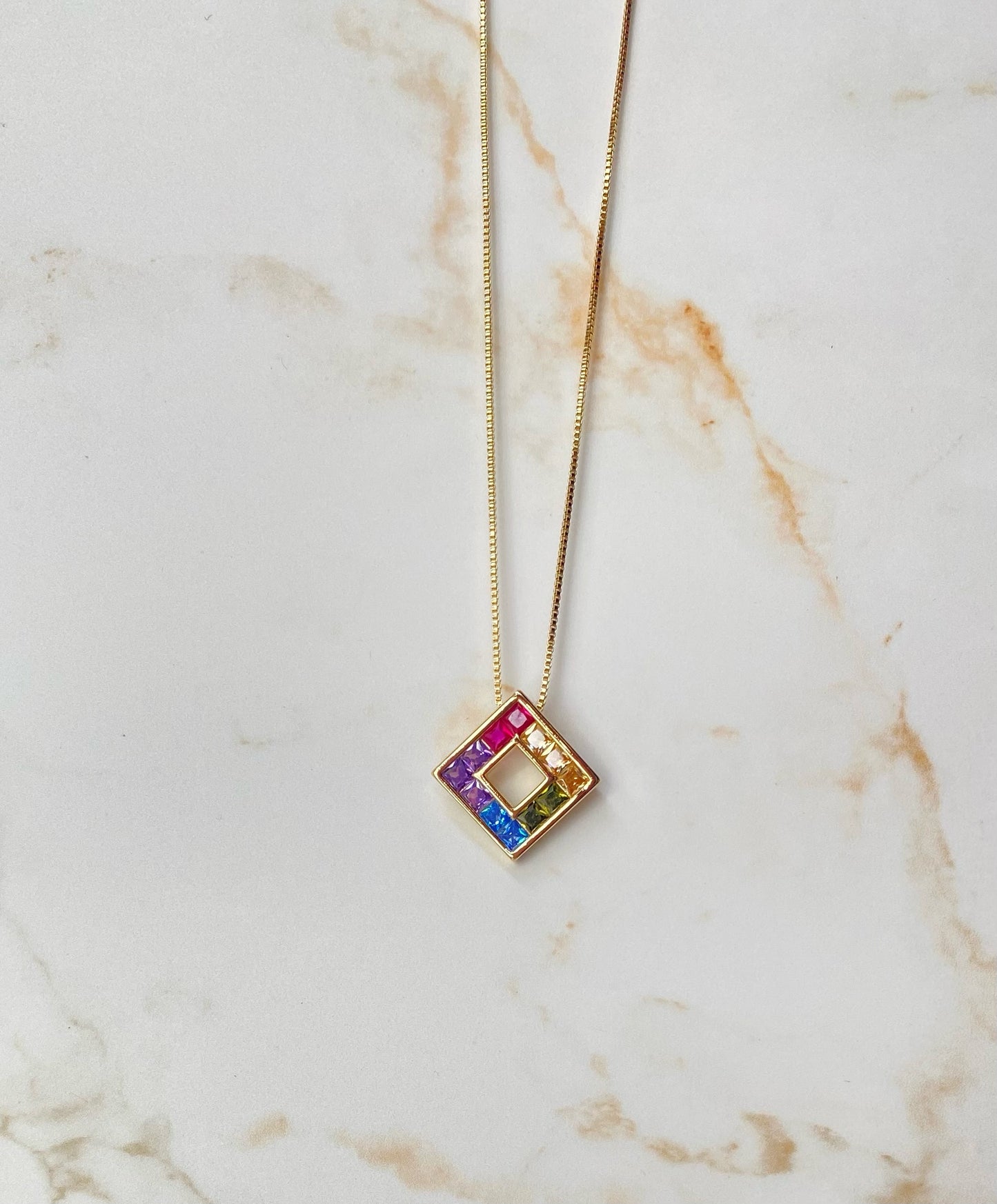 18k Gold Plated Colorful Square pendant necklace