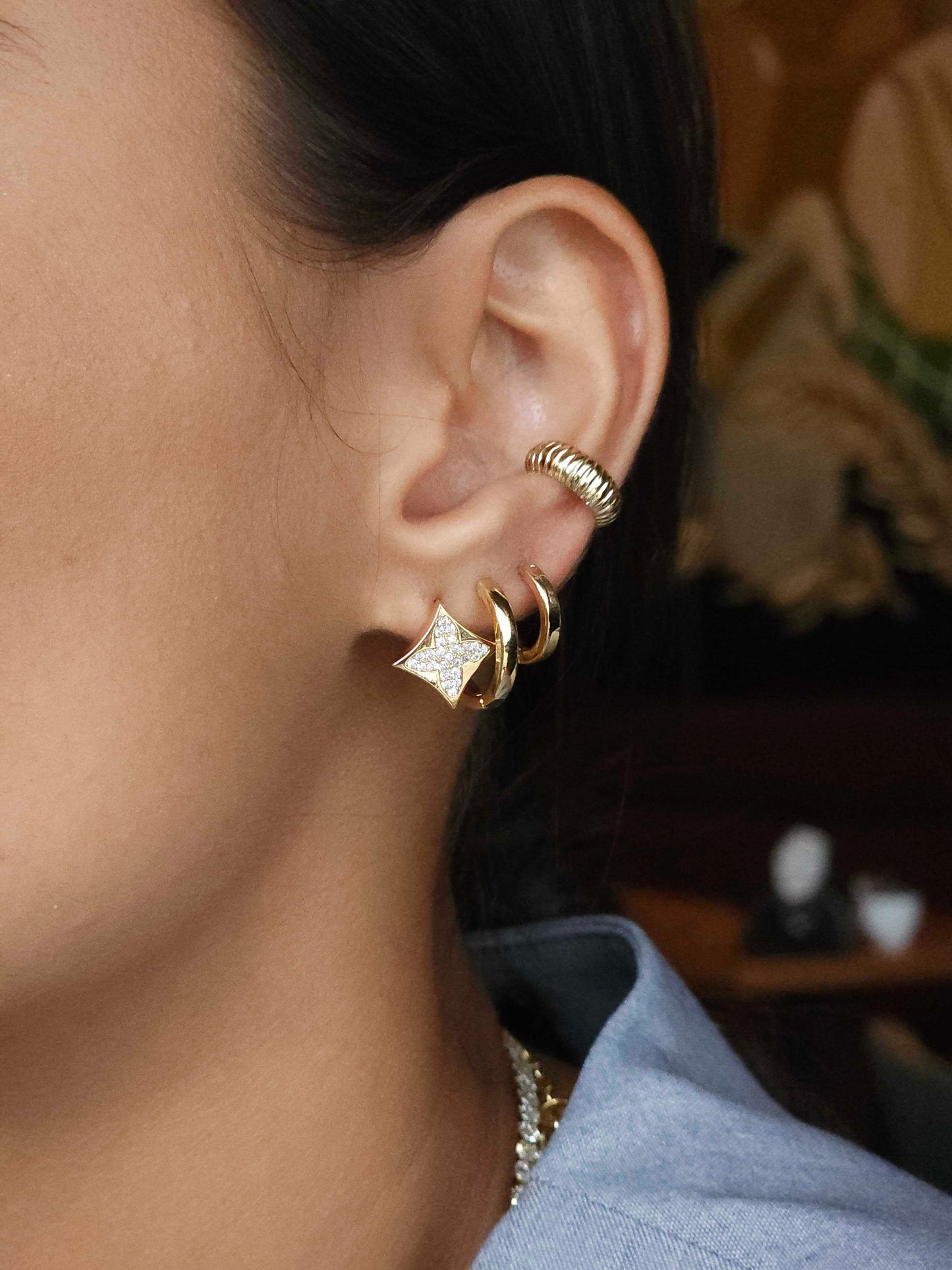 18K Gold Plated Clover Earrings with Zirconias