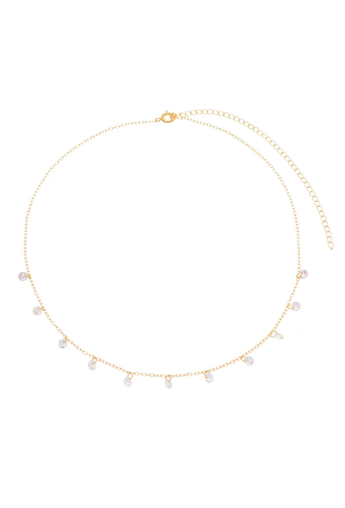 18k Gold/ Rhodiium Plated Delicate Choker with Zirconias