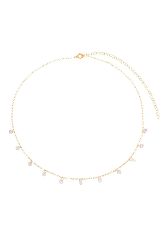 18k Gold/ Rhodiium Plated Delicate Choker with Zirconias