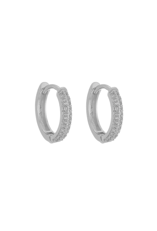 Rhodium Plated Pave Huggie Hoop Earrings