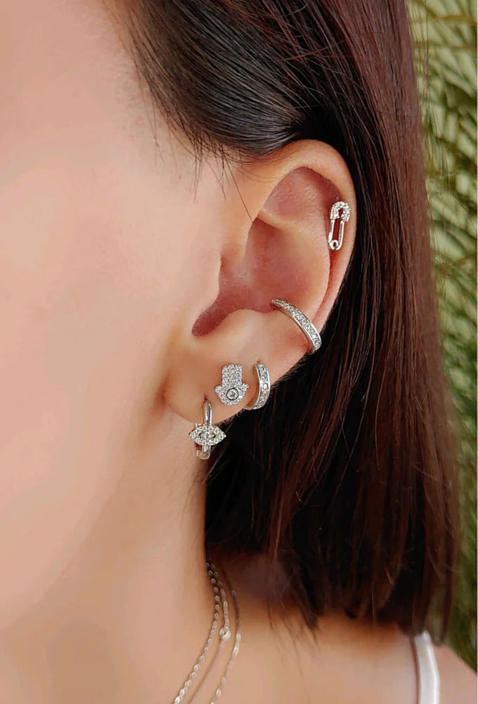 Rhodium Plated Mini Huggie Hoop Earrings