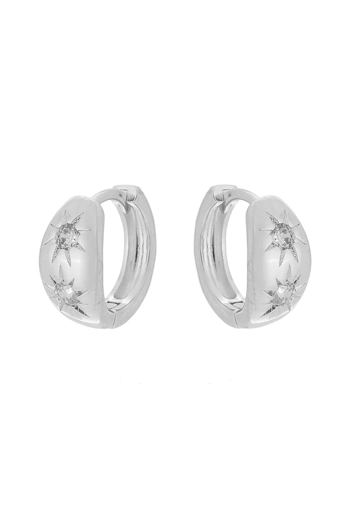 18k Gold / Rhodium Plated CZ Stars Hoop Earrings