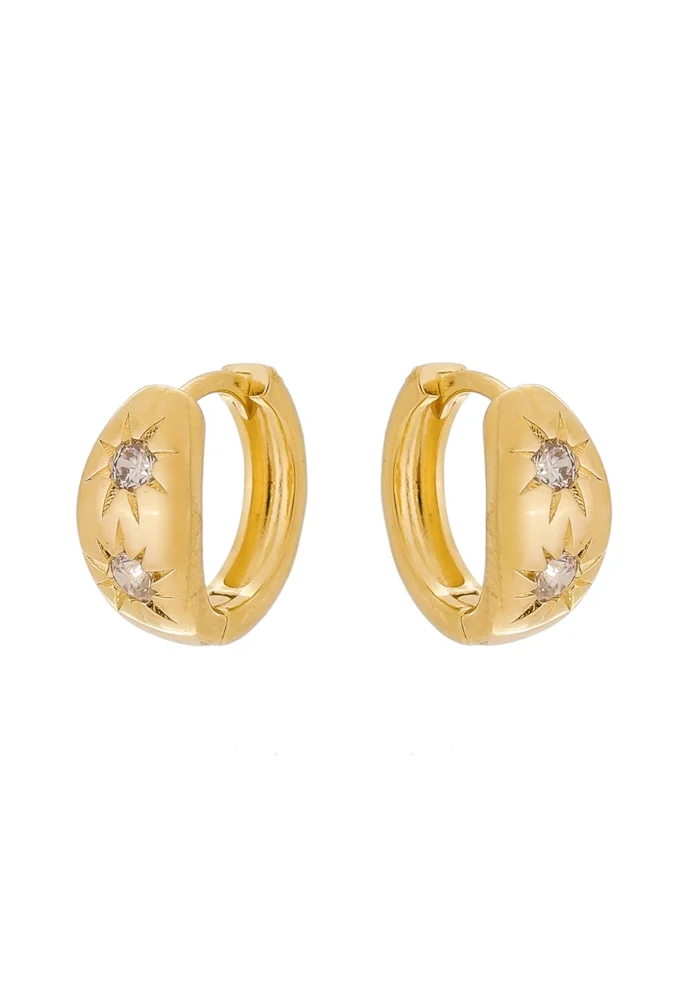 18k Gold / Rhodium Plated CZ Stars Hoop Earrings