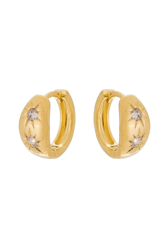 18k Gold / Rhodium Plated CZ Stars Hoop Earrings