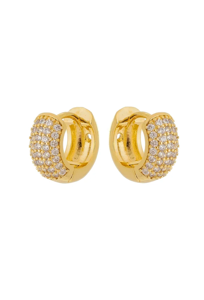 18k Gold Plated Chunky Pave Huggie Earrings