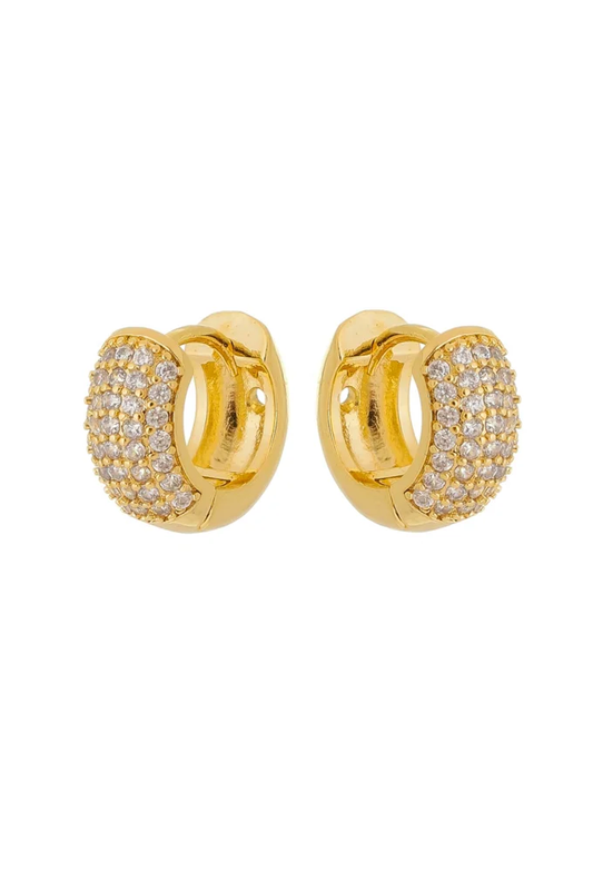 18k Gold Plated Chunky Pave Huggie Earrings