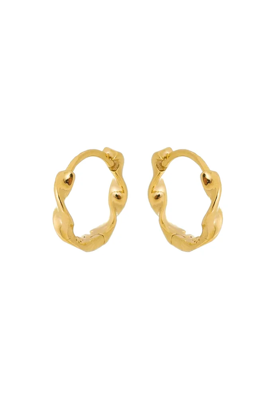 18 k Gold / Rhodium Plated Twisted Huggie Hoop Earrings