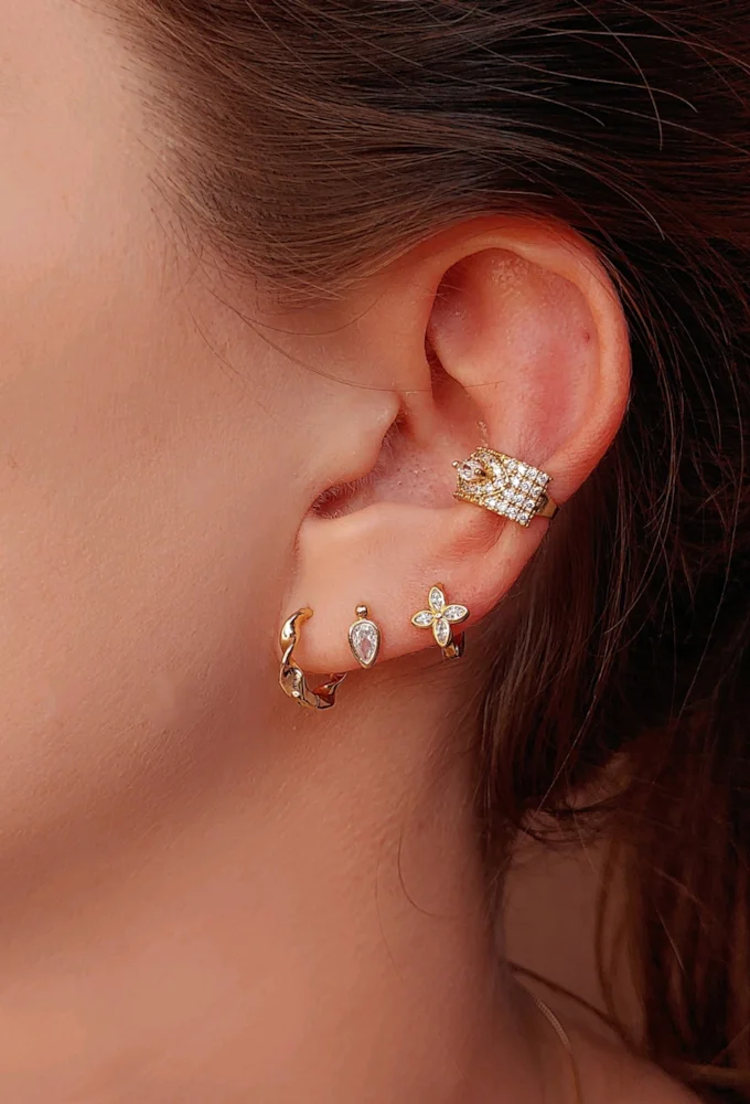 18 k Gold / Rhodium Plated Twisted Huggie Hoop Earrings