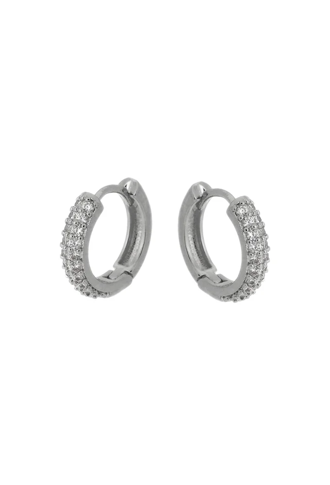 18k Gold / Rhodium Plated Pave Huggie Earrings