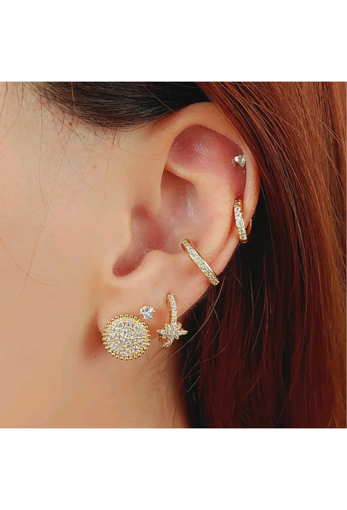 18k Gold / Rhodium Plated Small Huggie Star Earrings