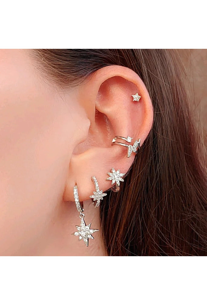 18k Gold / Rhodium Plated Small Huggie Star Earrings