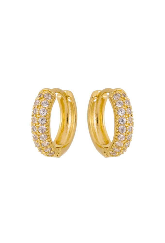 18k Gold / Rhodium Plated Everyday Pave Huggie Earrings