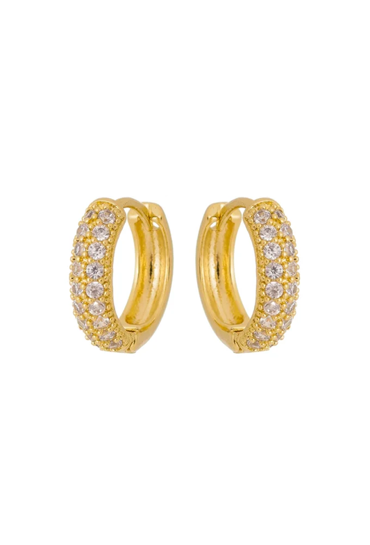 18k Gold / Rhodium Plated Everyday Pave Huggie Earrings
