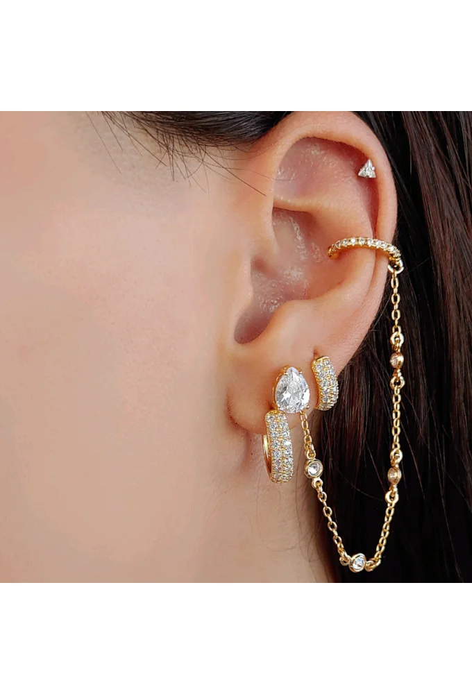 18k Gold / Rhodium Plated Everyday Pave Huggie Earrings