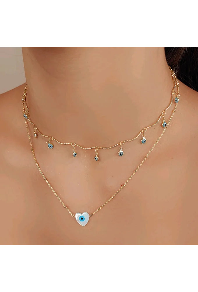 18k Gold Plated Evil Eye Bar Link Chain Choker