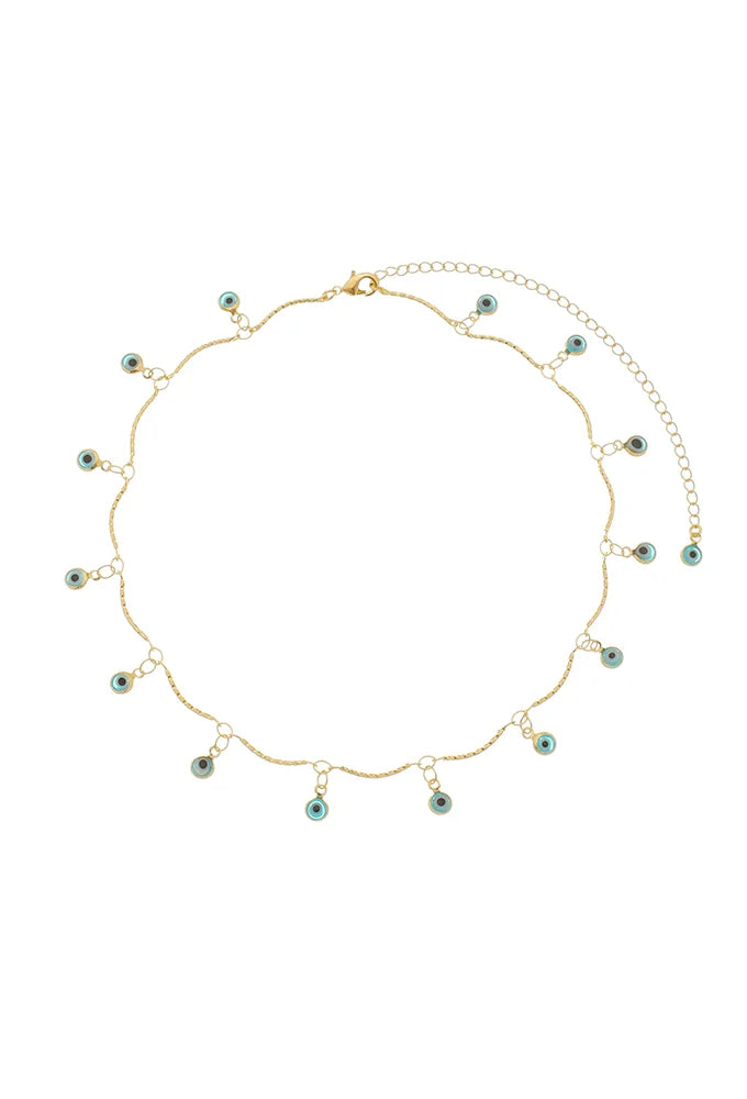 18k Gold Plated Evil Eye Bar Link Chain Choker