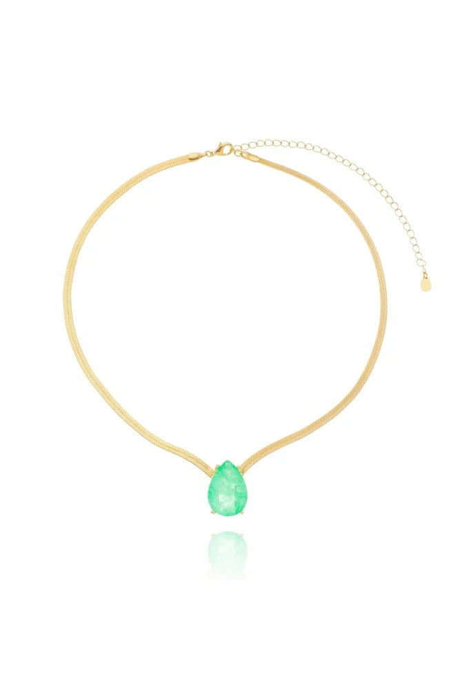 18k Gold Plated Herringbone Choker with Teardrop Pendant