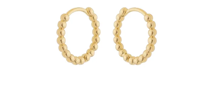 18k Gold Plated Beaded Ball Huggie Hoop Earrings