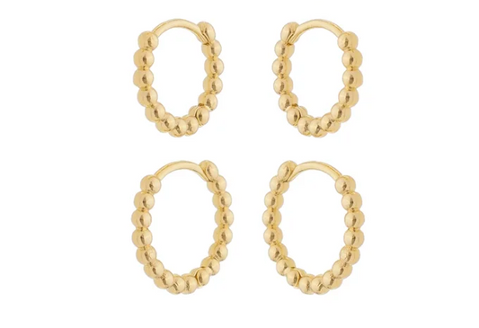 18k Gold Plated Beaded Ball Huggie Hoop Earrings