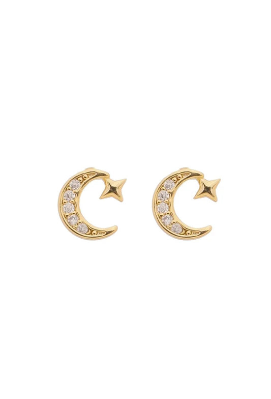 18k Gold Plated Celestial Crescent Stud Earring