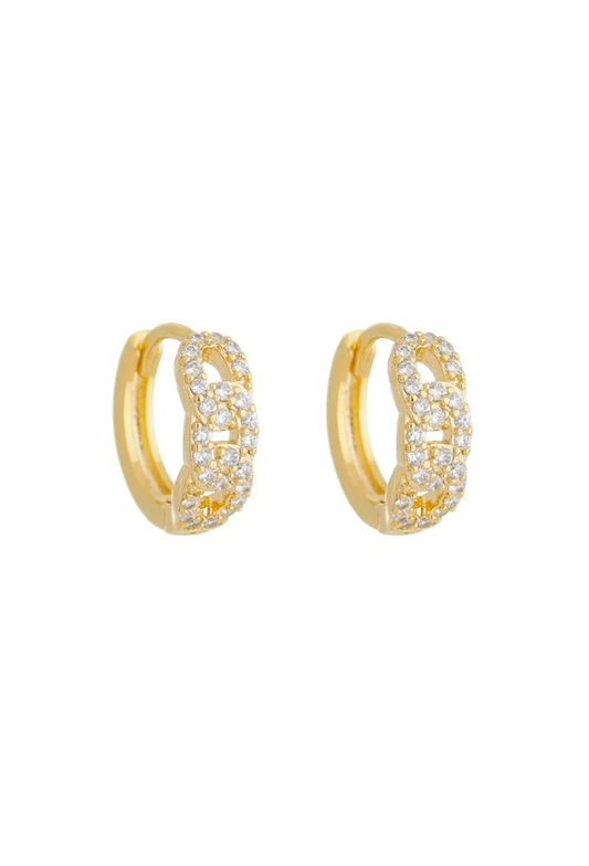 18k Gold Plated Pave Chain Link Huggie Hoop Earrings