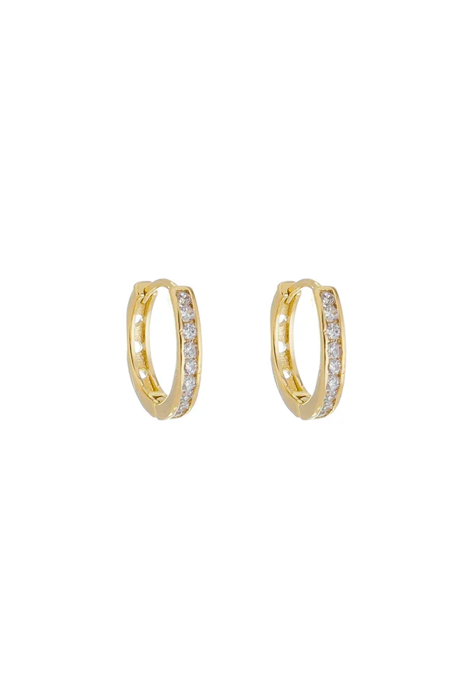 18k Gold Plated Everyday Pave Huggie Earrings