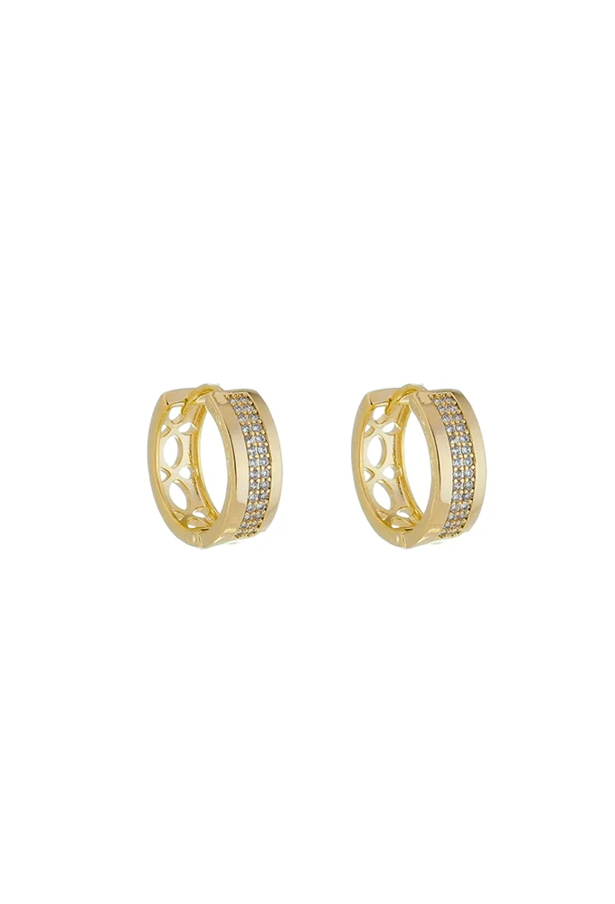 18K Gold Plated Double Row CZ Huggie Hoop Earrings
