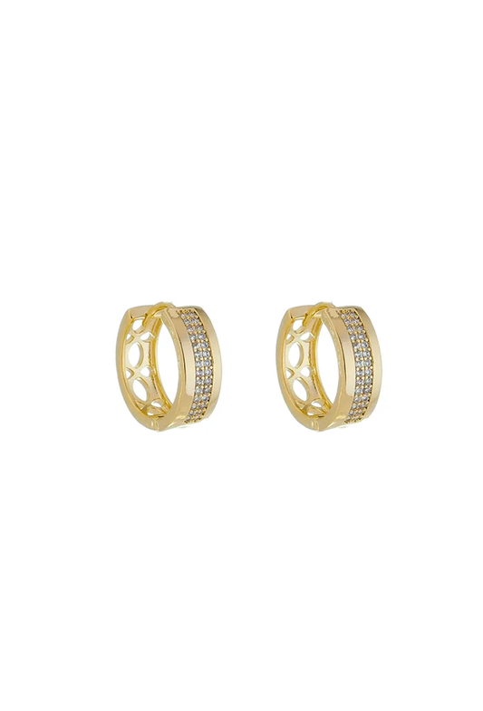 18K Gold Plated Double Row CZ Huggie Hoop Earrings