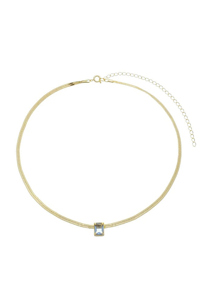 18k Gold Plated Herringbone Choker with Crystal Pendant