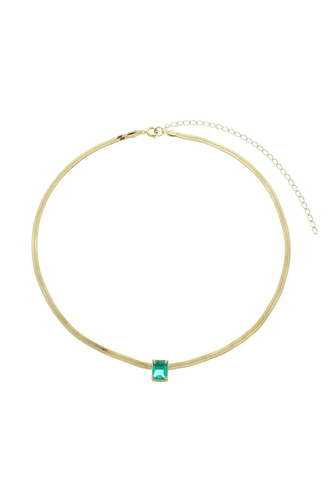18k Gold Plated Herringbone Choker with Crystal Pendant