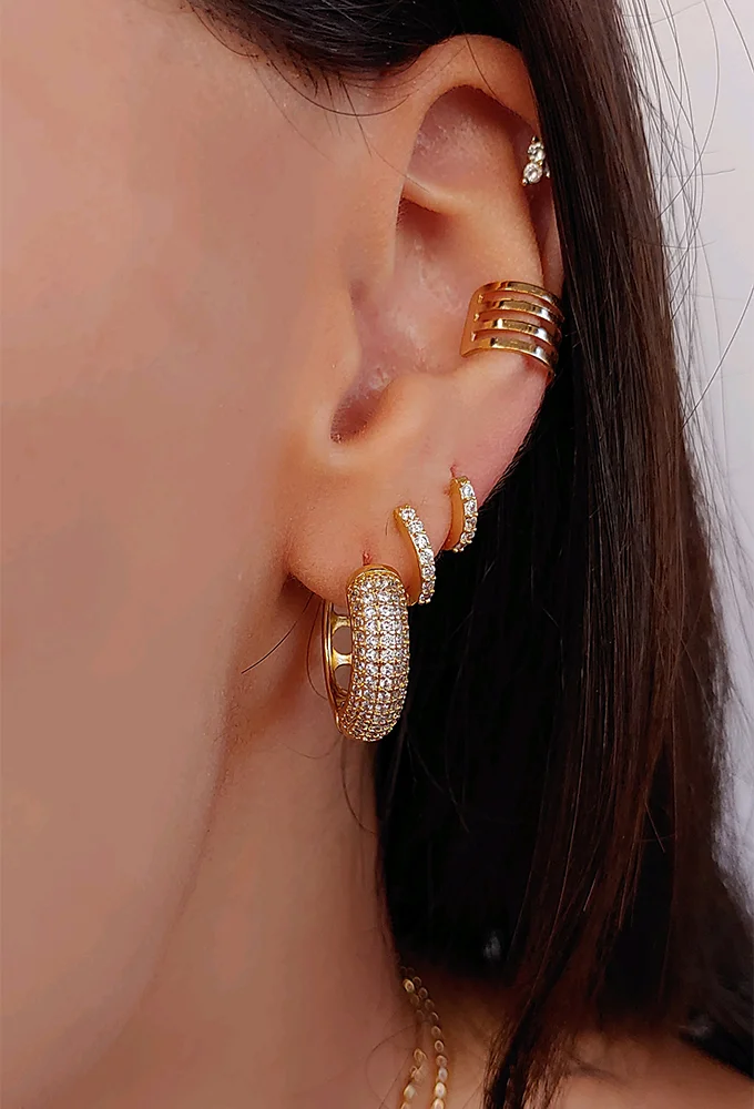 18k Gold Plated Bold CZ Hoop Earrings
