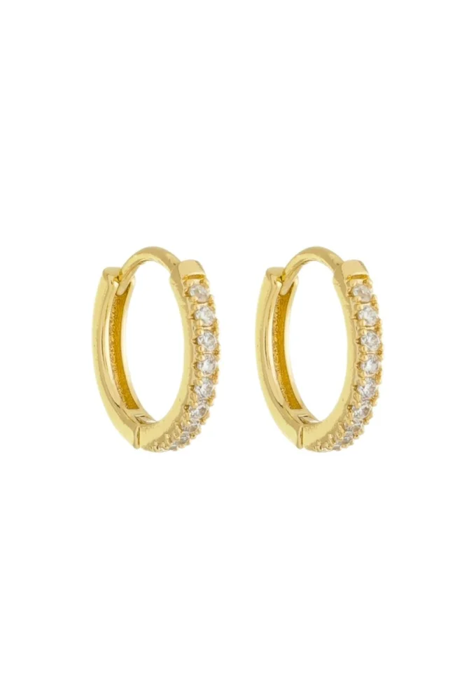18k Gold / Rhodium Plated Pave Huggie Hoop Earrings
