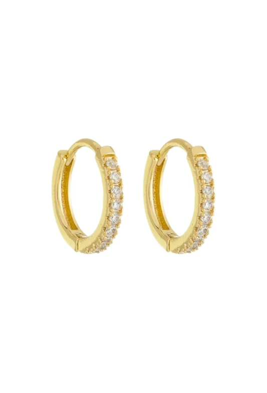 18k Gold / Rhodium Plated Pave Huggie Hoop Earrings
