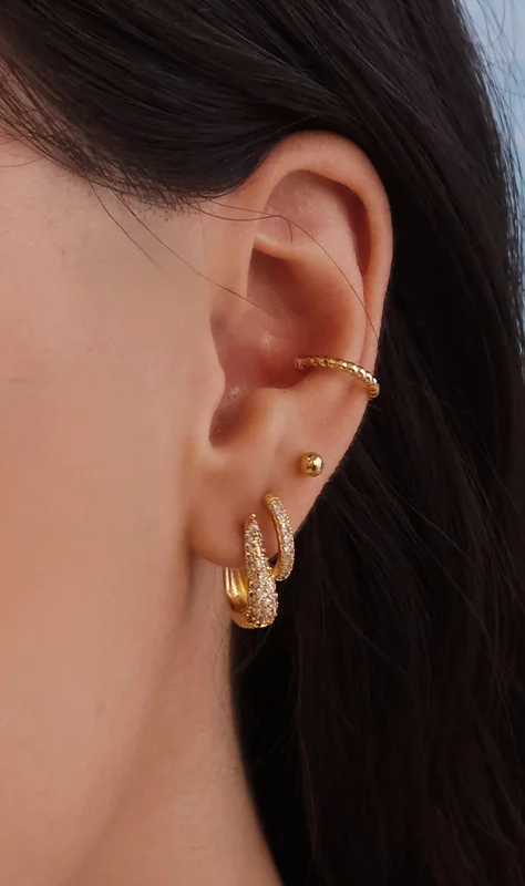 18k Gold / Rhodium Plated Pave Huggie Hoop Earrings