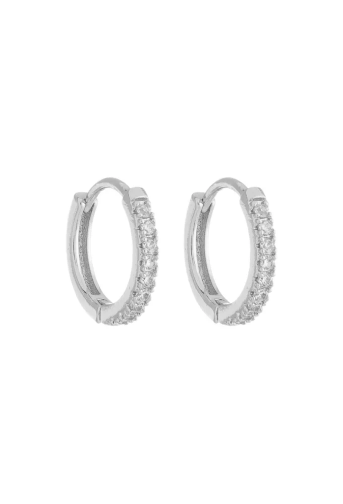 18k Gold / Rhodium Plated Pave Huggie Hoop Earrings