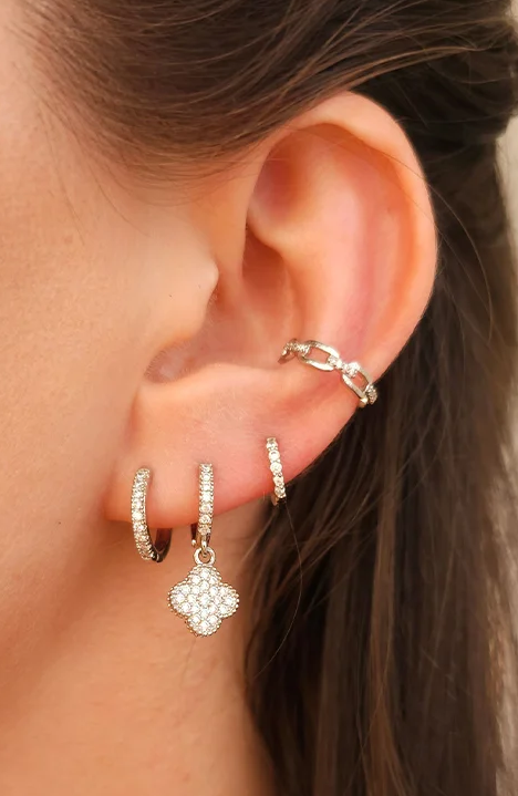 18k Gold / Rhodium Plated Pave Huggie Hoop Earrings