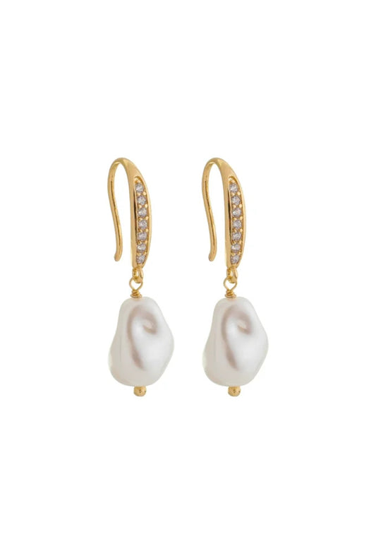 18k Gold Plated Elegant Pearl Drop with Zirconia