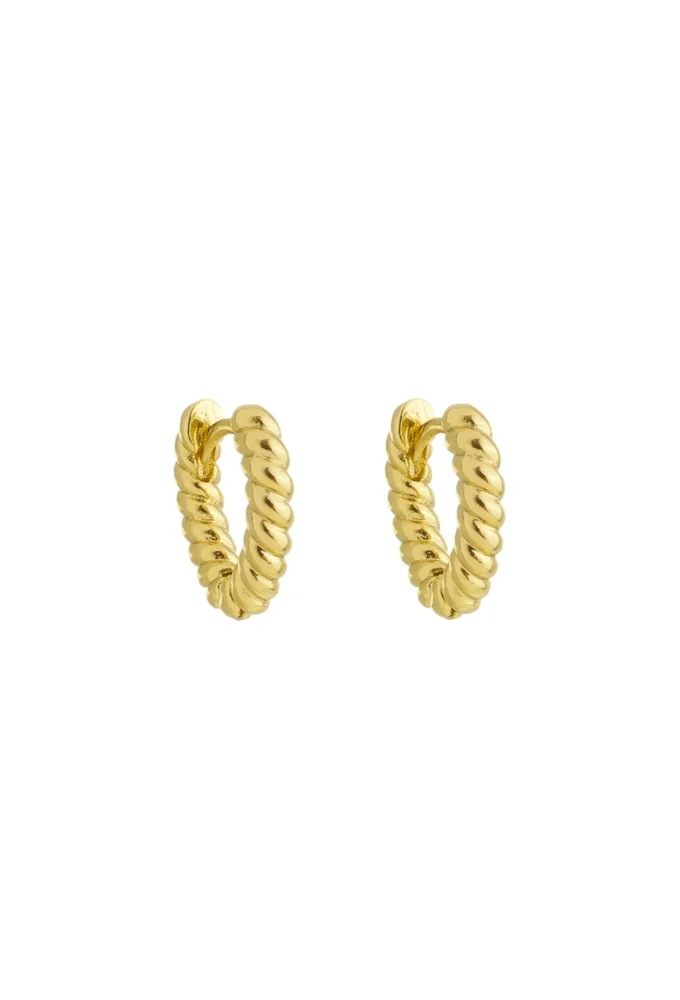 18k Gold Plated Twisted Huggie Hoop Earrings