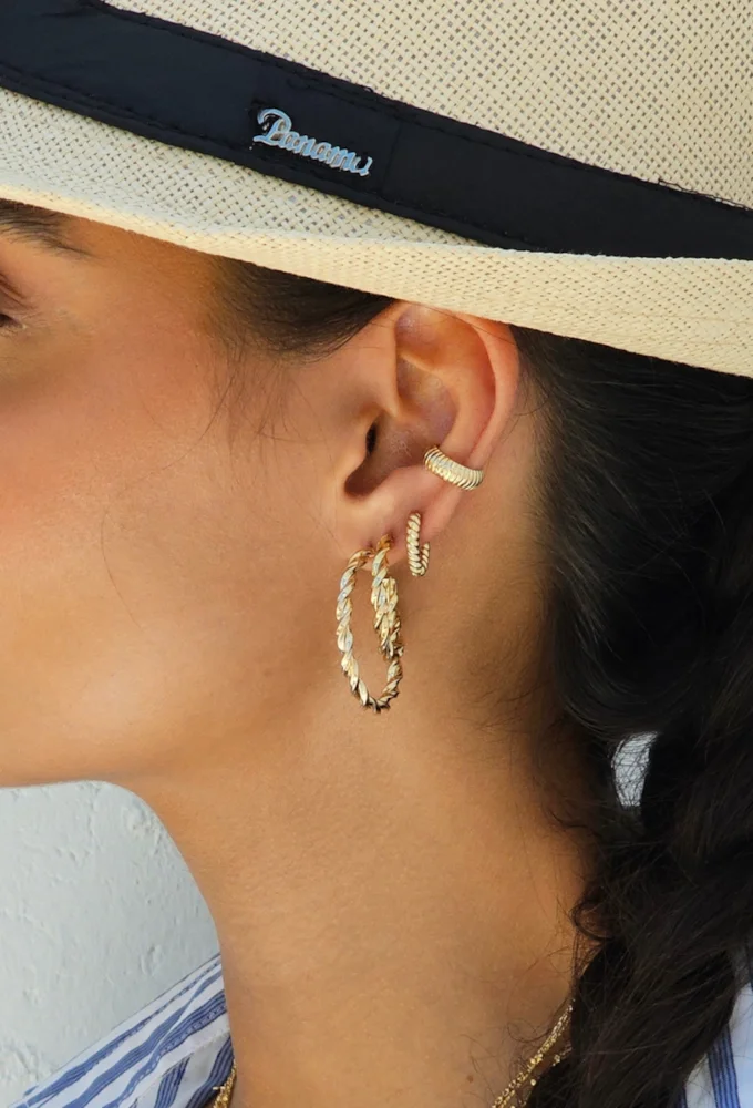 18k Gold Plated Twisted Huggie Hoop Earrings