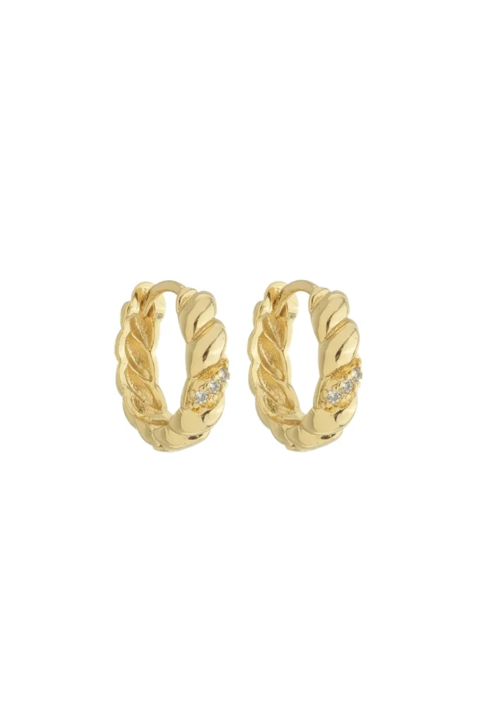 18k Gold Plated Delicate Twisted Huggie Hoop with Cubic Zirconia Earrings