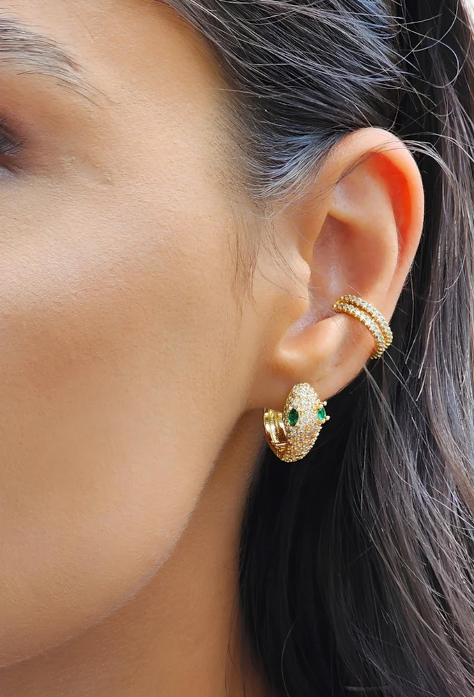 18k Gold Plated Snake Pave Hoop Earrings