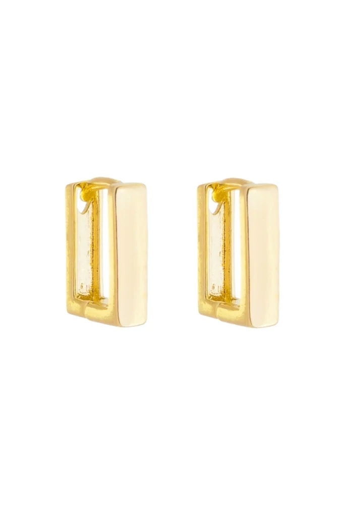 18k Gold / Rhodium Plated Rectangle Huggie Hoop Earrings