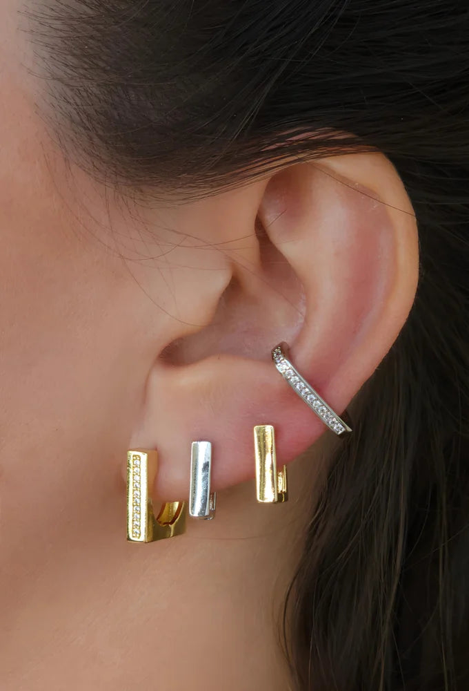 18k Gold / Rhodium Plated Rectangle Huggie Hoop Earrings