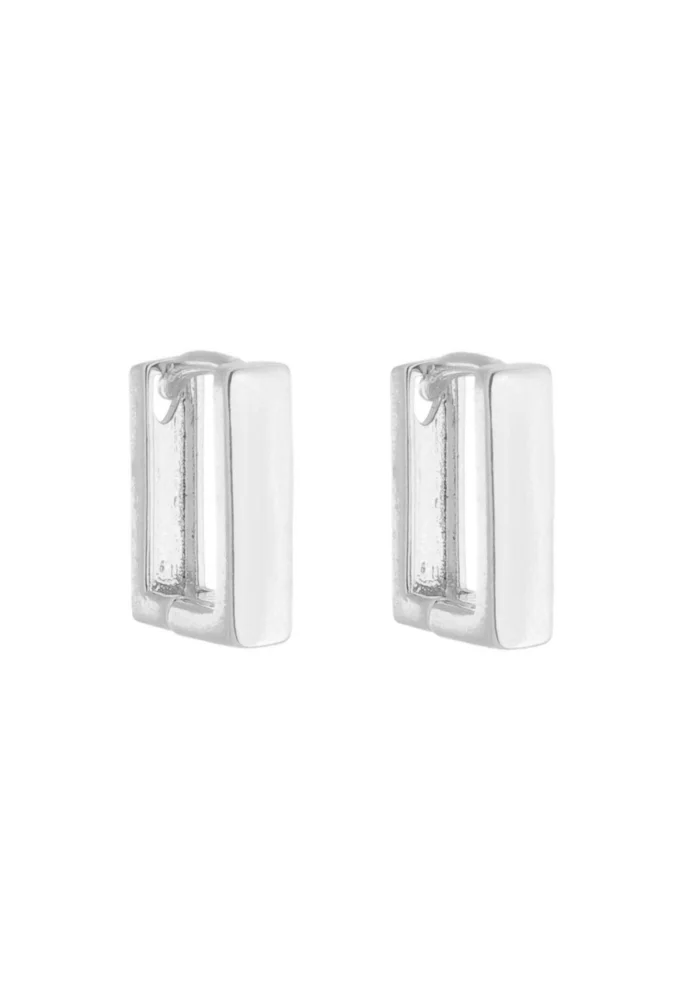 18k Gold / Rhodium Plated Rectangle Huggie Hoop Earrings