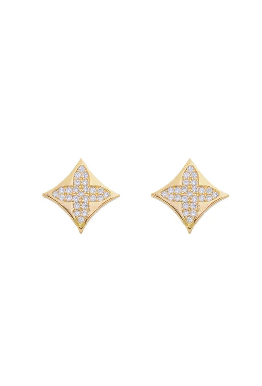 18K Gold Plated Clover Earrings with Zirconias