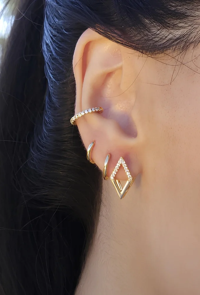 18k Gold Plated Geometric Huggie Hoop Earrings