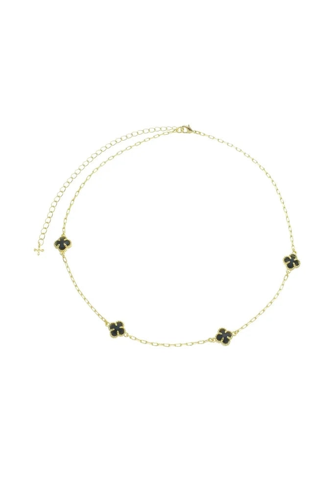 18k Gold Plated Black Onyx Clover Choker