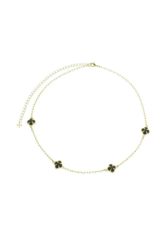 18k Gold Plated Black Onyx Clover Choker