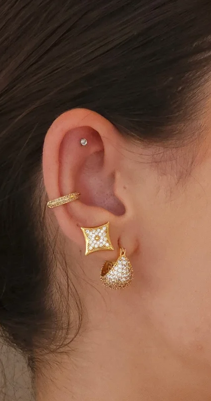 18k Gold / Rhodium Plated Micro Pave CZ Hoop Earrings
